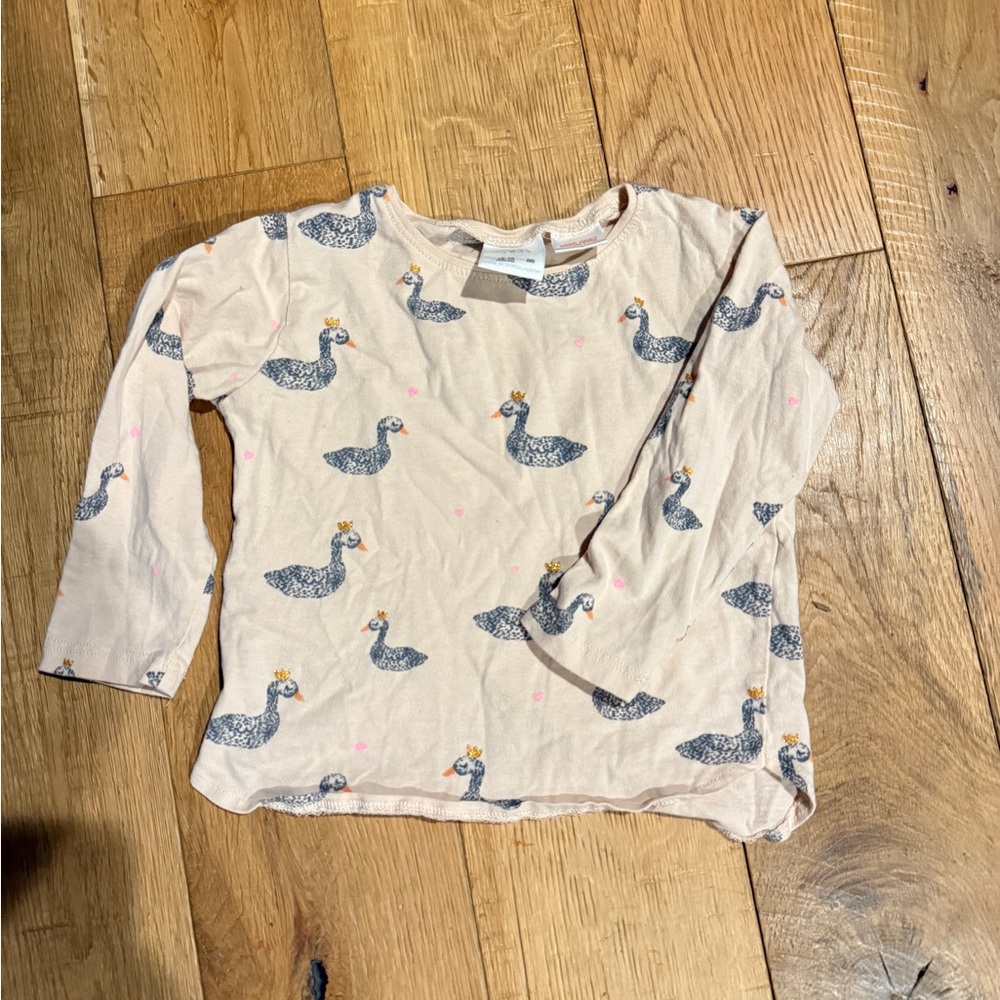 Zara Kids Beige Long Sleeve Shirt with Goose Pattern